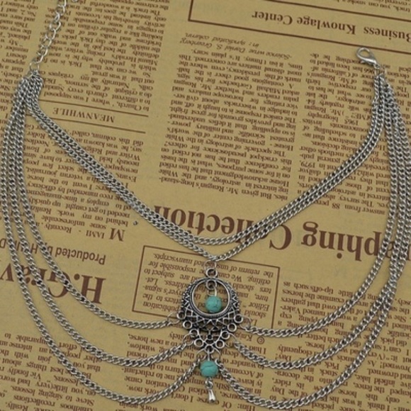 Set of 2- Boho Silver/Turquoise Barefoot Sandal Anklet - Picture 4 of 10